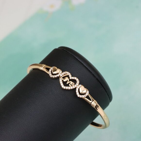 Love Heart Trio Rose Gold Bangle with CZ Accents, XPBL0584 - Picture 8 of 12